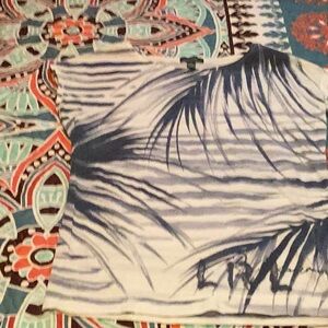 Blue and White Tropical Print top